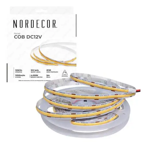 FITA DE LED 12V COB 12W/M IP20 4000K 5M NORDECOR 7055