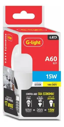 LAMPADA LED BULBO 15W 6500K E27 220V G-LIGHT