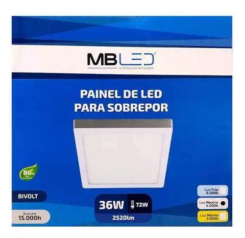 LUMINARIA LED QUADRADA SOBREPOR 36W 4000K NORDECOR 4077