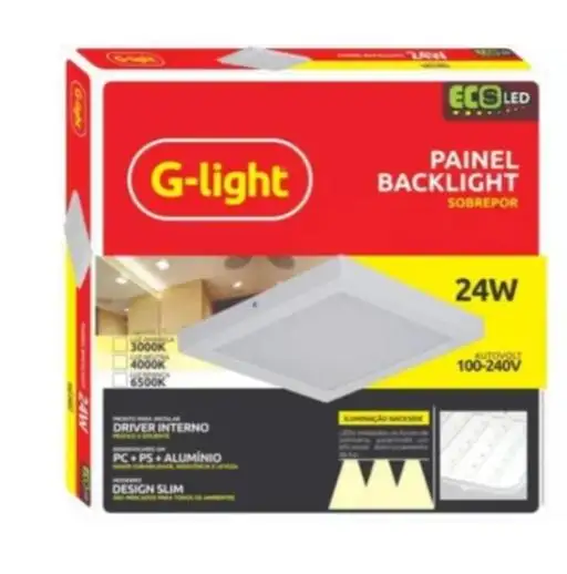 PAINEL SLIM ECOLED QUADRADO SOBREPOR 24W 3000K 120 G-LIGHT