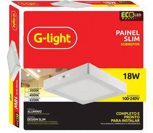 PAINEL SLIM ECOLED QUADRADO SOBREPOR 18W 3000K 120 G-LIGHT