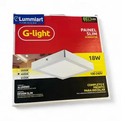 PAINEL SLIM ECOLED QUADRADO SOBREPOR 18W 4000K G-LIGHT