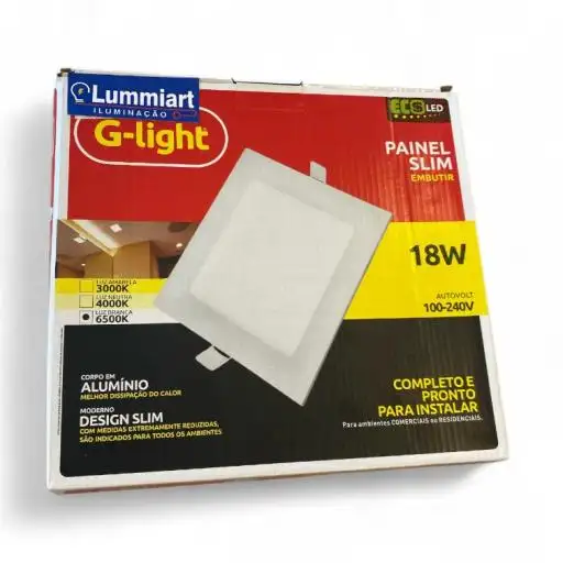 PAINEL SLIM ECOLED QUADRADO EMBUTIR 18W 6500K G-LIGHT