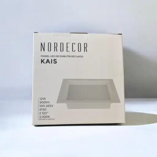 PAINEL LED KAIS QUADRADO EMBUTIR 12W 3000K BRANCO NORDECOR